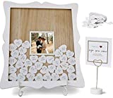 Oak letters White Wedding Guest Book Alternative Drop Top Frame | Custom Photo Insert | 85 White Hearts, Sign, Easel | Baby Shower, Bridal Shower, Funeral, Graduation Guest Book Sign in |