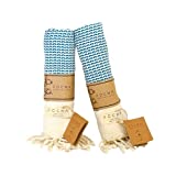 FOCHA Turkish Hand Towels Set of 2 | 100% Cotton, Quick-Dry, Soft Decorative Hand Towels for Bathroom, Kitchen, Bath, Hair, Face,Gym, Yoga, Dishcloth, Tea,Farmhouse | 18x38 Boho Towels (Turquoise)