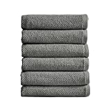 100% Cotton Hand Towel Set (16 x 28 inches) Highly Absorbent, Textured Popcorn Weave Hand Towels. Acacia Collection (Set of 6, Dark Grey)