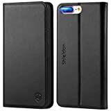 SHIELDON Genuine Leather iPhone 8 Plus Wallet Case Book Flip Cover and [Credit Card Slot] Magnetic Closure Compatible with iPhone 8 Plus / 7 Plus - Black