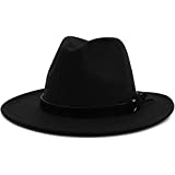 Lisianthus Men & Women Vintage Wide Brim Fedora Hat with Belt Buckle (B-Black, L; Hat Circumference: 59-60cm (for Men))