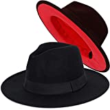 FADACHY Trendy Fedora Hat Wide Brim Wool Dress Felt Hat Red Bottom Two Tone Black 2 Colors