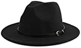 Melesh Wide Brim Unisex Classic Belt Buckle Fedora Hat (b Black)