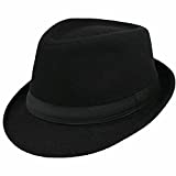 Mens Classic Plaid Manhattan Structured Gangster Trilby Fedora Hat Cuban Style Derby Hat Jazz Cap (Size L/7 1/4) Black