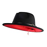 EXTREE Men & Women Wide Brim Wool Felt Fedora Hat with Belt Buckle Two Tone Patchwork Unisex Floppy Panama Hat Cowboy Cap Sunhat