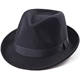 Black Fedora Hat for Men - Classic Wool Hat for Winter Hats Women Fedoras Men (Black, One Size 7 1/4, 22-7/8", fit for 22" - 22 7/8")