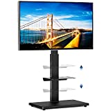 Rfiver Universal Swivel Floor TV Stand with Sturdy Wood Base for 32-65 Inch LCD LED Flat/Curved Screen TVs, Height Adjustable Standing TV Mount with Flexible Shelf and Internal Cable Management, Black