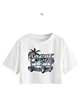 SweatyRocks Women's Embroidered Crop Top Short Sleeve T Shirt Graphic White Large