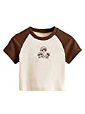 SweatyRocks Women's Graphic Print Round Neck T Shirt Short Sleeve Crop Tee Tops Mushroom Brown M