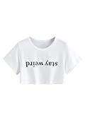 SweatyRocks Women's Letter Print Crop Top T Shirts Casual Short Sleeve Cropped Tee White Medium