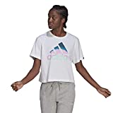 adidas Womens Farm Tie-Dye Inspo Cropped Graphic T-Shirt White/Wild Teal Large