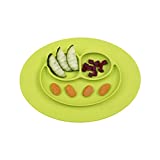 ezpz Mini Mat (Lime) - 100% Silicone Suction Plate with Built-in Placemat for Infants + Toddlers - First Foods + Self-Feeding - Comes with a Reusable Travel Bag, One Size 10.75x7.75x1 Inch (Pack of 1)