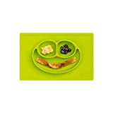 ez pz Happy Mat (Lime) New Version - 100% Silicone Suction Plate with Built-in Placemat for Toddlers + Preschoolers - Divided Plate - Dishwasher Safe, 14x9x1 Inch (Pack of 1)