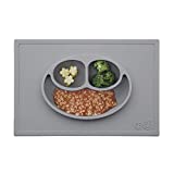 ez pz Happy Mat (Gray) - 100% Silicone Suction Plate with Built-in Placemat for Toddlers + Preschoolers - Divided Plate - Dishwasher Safe,Gray, One Size (LMHMA005)