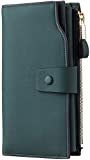 Travelambo Womens RFID Blocking Large Capacity Luxury Waxed Genuine Leather Clutch Wallet Multi Card Organizer (ReNapa Green Coal)