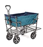 Mac Sports Double Decker Heavy Duty Steel Frame Collapsible Outdoor 150 Pound Capacity Yard Cart Utility Garden Wagon with Lower Storage Shelf, Teal