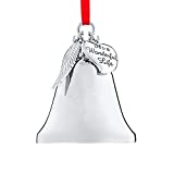 Klikel Christmas Bell Ornament - Shiny Silver Christmas Ornament - Ornament with Angel Wing and Heart Charms - It's A Wonderful Life Bell Ornament for Christmas Tree - Silver Bell with Gift Box