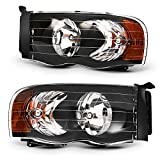 Nilight Headlights for 2002 2003 2004 2005 Ram 1500 2500 3500 Truck,Headlight Assembly Set Driver and Passenger,Headlamp Replacement, Black Housing with Amber Corner Clear Lens