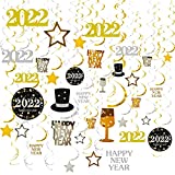 GOER 2022 New Year Festival Party Supplies 31 Pcs Hanging Swirl and Celebration Card,Gold and Black Party Supplies for 2022 New Year Eve Decorations