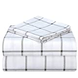 Flannel Sheet Set 100% Cotton Printed, Soft Heavyweight - Double Brushed Flannel – Deep Pocket King Sheet Set - Grey Check