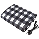 Stalwart - Electric Car Blanket- Heated 12 Volt Fleece Travel Throw for Car and RV-Great for Cold Weather, Tailgating, and Emergency Kits by Stalwart-BLACK/WHITE