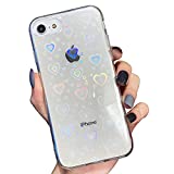SmoBea Compatible with iPhone SE 2020 Case, iPhone 7/8 Case for Laser Glitter Bling Heart Soft & Flexible TPU and Hard PC Shockproof Cover Women Girls Heart Pattern Phone Case (Rainbow Heart/Clear)
