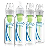 Dr. Browns Natural Flow Anti-Colic Options+ Narrow Baby Bottles 8 oz/250 mL, with Level 1 Slow Flow Nipple, 4 Pack, 0m+