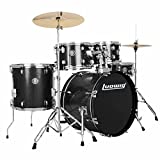 Ludwig Accent Drive Series LC175 Complete Drum Package with Cymbals, Hardware, Drum Throne, Chain-drive Pedal and Sticks (Black bundle)