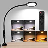 OASO Led Desk Lamp with Clamp and Remote,Space Saving Dimmable Gooseneck Clip On Reading Lamp,Eye-Caring 5 Light Colors Changeable Reading Lights Clip Lights for Study Work Home Office Desk