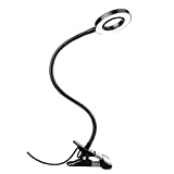 Clip on Light, Desk Lamp with Clamp, Flexible Gooseneck Lamp for Video Conference Lighting, LED Ring Light for Home Office, USB Reading Book Light with 3 Color Modes 10 Brightness for Desk Headboard