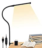 LED Desk Lamp with Clamp, LIBORA Eye-Caring Reading Light with USB Adapter, 3 Modes 10 Brightness, Long Flexible Gooseneck, Architect Task Clip on Lamp, Memory Function, Table Lamps for Home Office