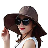 Women Summer Rain Hat UV UPF 50 Sun Protection Wide Brim Hat Sun Hat Foldable Bucket Hat Brown