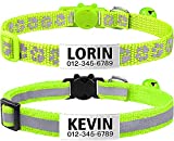 TagME 2 Pack Personalized Reflective Cat Collar, Breakaway Cat Collars with Name Tag and Bell for Girls & Boys, Green