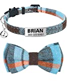 TagME Personalized Breakaway Cat Collar with Cute Bow Tie & Bell, Stainless Steel Slide-on Pet ID Tag Engraved with Name & Phone Numbers,1 Pack Haze Blue