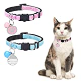 DILLYBUD Safety Cat Collar Breakaway with Bell and Personalized Cat Collars with Id tag XS and S for Girl Boy Pink Blue