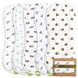 5-Pack Organic Muslin Baby Burp Cloths - White Bamboo Cotton Burp Cloth - Burp Rags - Neutral Burp Clothes for Baby Girl, Boy, Newborn, Unisex Babies - Large Absorbent Muslin Burping Cloth (The Wild)