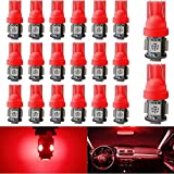 EverBright 20-Pack 194 Led Bulb Red, 5050 5-SMD T10 194 168 W5W 2825 LED Bulb for Car Interior Lights Dome Map Trunk Light Clearance Dashboard Bulb License Plate Light Lamp DC 12V
