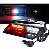 Xprite White Red 16 LED High Intensity Emergency Hazard Warning Strobe Lights w/Suction Cups for Volunteer Firefighter Law Enforcement Vehicles Truck Interior Roof Windshield Dash Deck Flash Light