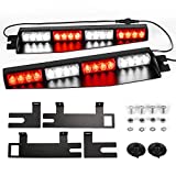 ASPL 32LED Visor Lights 26 Flash Patterns Windshield Emergency Hazard Warning Strobe Beacon Split Mount Deck Dash Lamp With Extend Bracket (Red/White /Red/White)