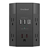 Multi Plug Outlet Extender, Surge Protector, 1800J 5 Widely USB Wall Charger with 3 USB Charging Ports(1 USB C), 3 Side Power Stirp Multi Plug Outlets Wall Adapter for Home Travel Office, ETL Listed