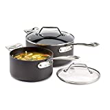 All-Clad Essentials Hard Anodized Nonstick 4 Piece Sauce Pan Set 2.5, 4 Quart Pots and Pans, Cookware Black