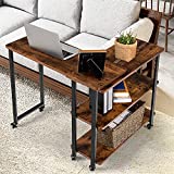Tangkula 360° Free Rotating Sofa Side Table, Mobile Couch Desk with 2-Tier Storage Shelves, Movable Laptop Table with Sturdy Metal Frame, Couch Table Snack Table for Home Office (Rustic Brown)