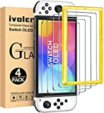 [4 Pack] iVoler Tempered Glass Screen Protector Designed for Nintendo Switch OLED Model 2021 with [Alignment Frame] Transparent HD Clear Screen Protector for Nintendo Switch OLED 7'', Bubble Free