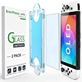amFilm OneTouch Glass Screen Protector Designed for Nintendo Switch OLED model 2021 - With Auto Alignment Kit, Bubble Free [2-Pack]