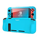 Teyomi Protective Silicone Case for Nintendo Switch, Grip Cover with Tempered Glass Screen Protector, 2 Storage Slots for Game Cards, Shock-Absorption & Anti-Scratch (Blue)