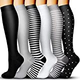 Compression Socks for Women & Men 15-20 mmHg, Best for Running, Athletic, Edema, Travel (Small/Medium, Black/White/Black/Gray/Black/White)