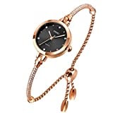 Tonnier Watch Women’s Quartz Diamond Bracelet Watches with Black Face Dress Watch for Young Ladies Waterproof Wristwatch with Rose Gold Bracelet