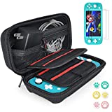 Hestia Goods Switch Case Compatible with Nintendo Switch Lite with 2 Pack Screen Protector & 6 Pcs Thumb Grip, 20 Game Cartridges Hard Shell Travel Carrying Switch Lite Console & Accessories, Black