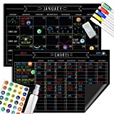 Magnetic Chalkboard Reward Chore Chart – Black Dry Erase Refrigerator Responsibility Incentive Chart - Multiple Kid Chart System w/Bonus Reusable Monthly Calendar - Atomic Habits Planner - 11” x 17"