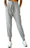 MIROL Women's Active Drawstring Joggers Pants Elastic Waist Waffle Knit Trousers Athletic Solid Color Sweatpants Grey